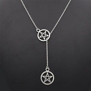 Double pentagram & Chain Drop Necklace